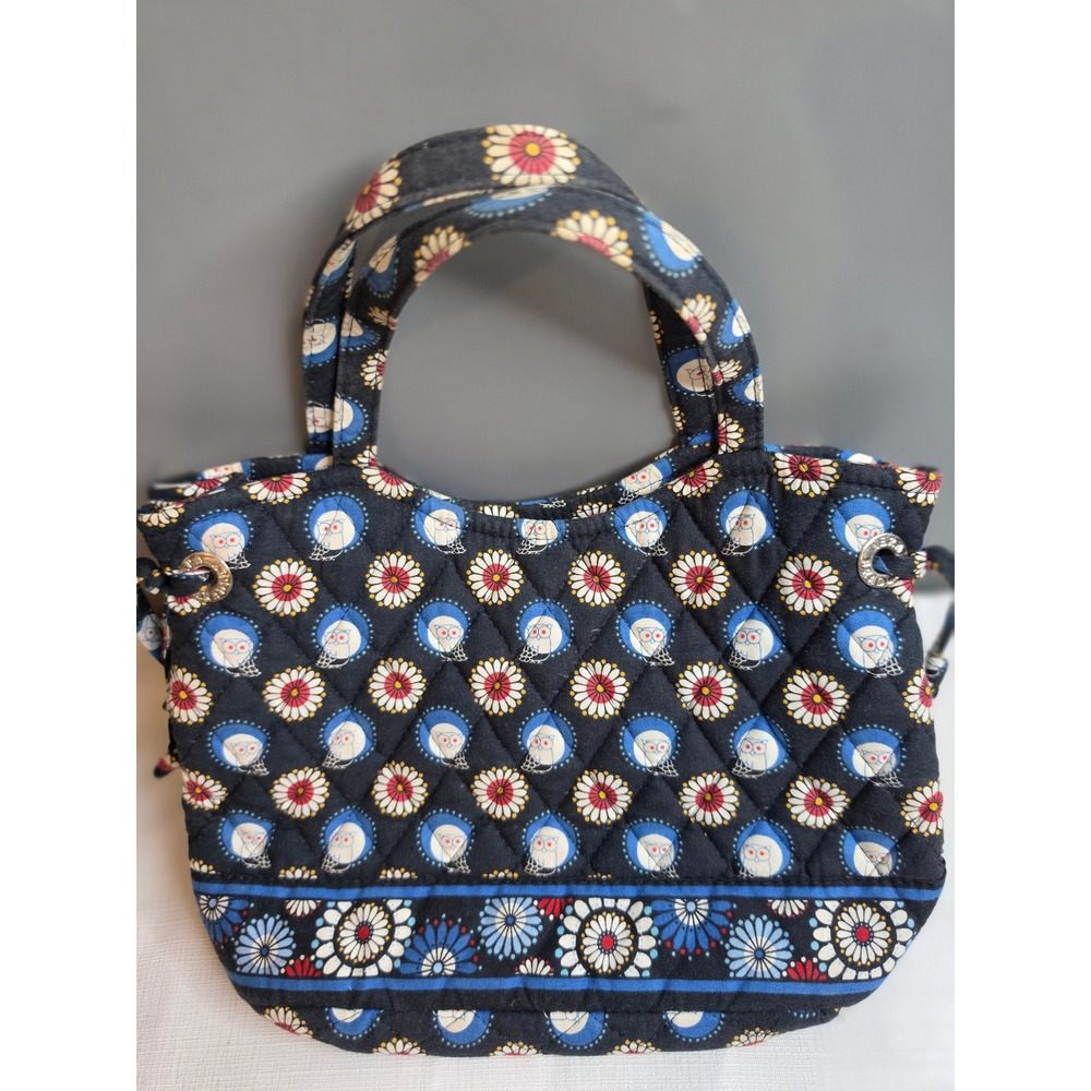 Vera Bradley Night Owl Quilted Tote Bag Navy Blue Floral Retired Print Handbag